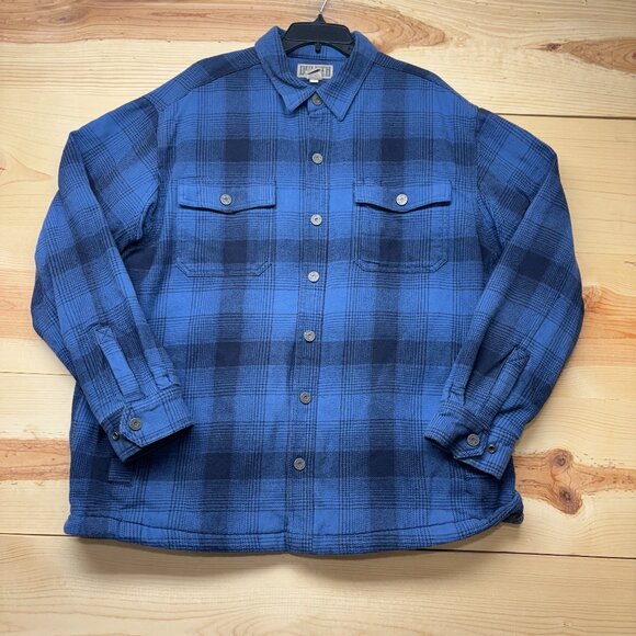 Duluth Trading Jacket XL Blue Flannel Flapjack Fleece Lined Relaxed Shirt Jac - Picture 1 of 12
